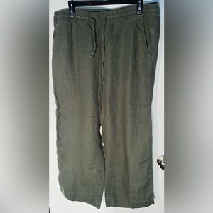Women’s L.L. Bean 100% Linen Pull On Pants Army Olive Green Size 18P 18 Petite
